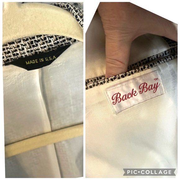 BACK BAY TWEED DOUBLE BREASTED BLAZER MADE IN USA FREE PEARL SAFETY PIN BROOCH - Picture 5 of 7